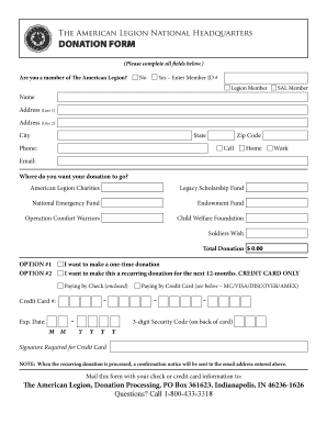 American Legion Donation Form