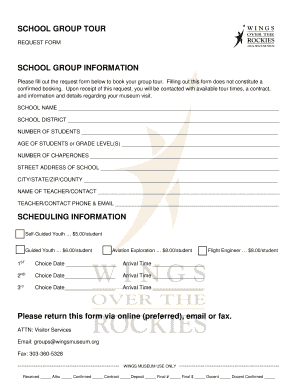 Wings Museum School Group Tour Request Form