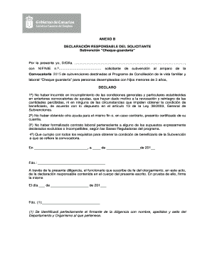 DECLARACIÓN RESPONSABLE DEL SOLICITANTE