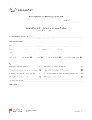 Formulário 6.3 – Relatório de ocorrências