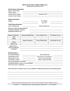 Alcohol DUI Case Review Form