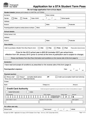 NSW Student Term Bus Pass Application