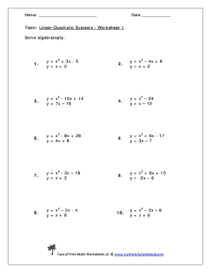 Linear-Quadratic Systems Worksheet