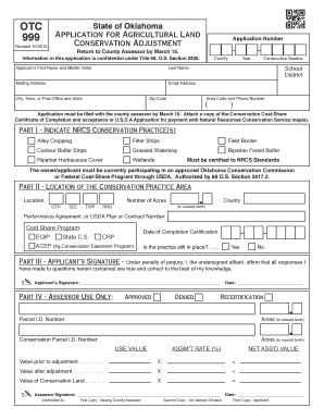 Oklahoma Agricultural Land Conservation Adjustment Form 999