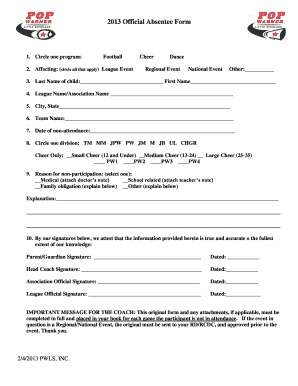2013 Official Absentee Form