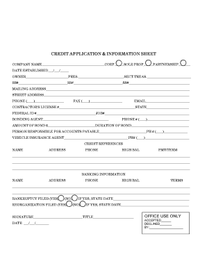 Credit Application & Information Sheet