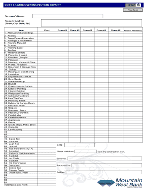 Construction Loan Cost Breakdown Inspection Report