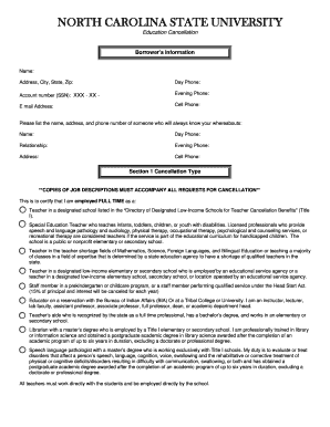 North Carolina State University Education Cancellation Form
