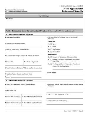USCIS Posthumous Citizenship Application Form N-644