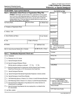 I-360 Petition for Amerasian, Widow(er), or Special Immigrant