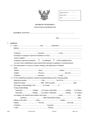 Board of Investment Application for Promotion