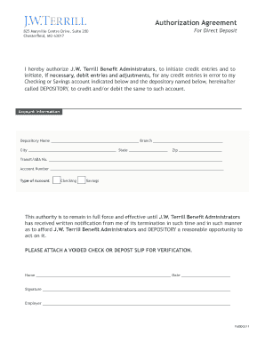 Direct Deposit Authorization Agreement