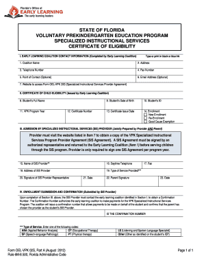 Florida VPK Specialized Instructional Services Certificate
