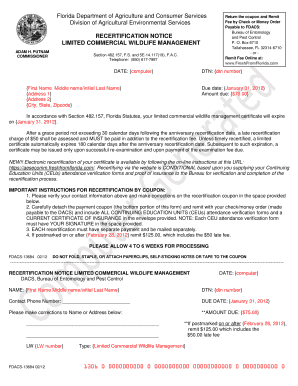 Florida Limited Commercial Wildlife Management Recertification Notice