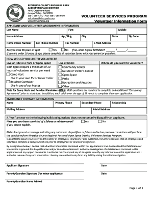 Riverside County Volunteer Information Form