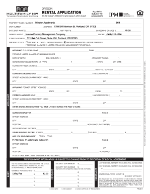 Oregon Rental Application Form