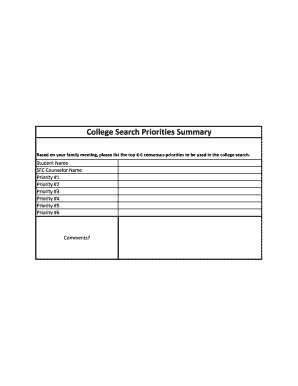 College Search Priorities Summary Form