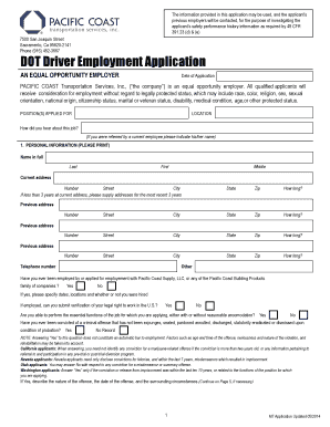 DOT Driver Employment Application