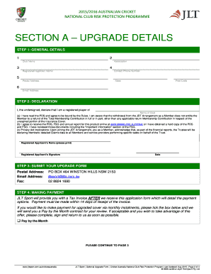 Cricket Australia Personal Injury Upgrade Form