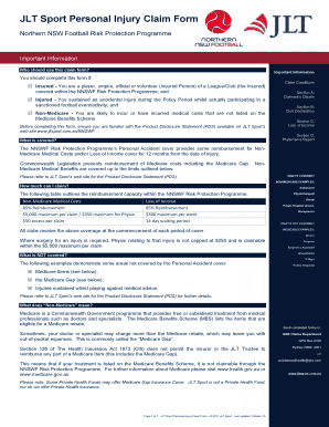 JLT Sport Personal Injury Claim Form