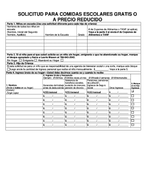 Solicitud para comidas escolares gratis o a precio reducido