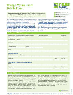 Change My Insurance Details Form - NESS Super