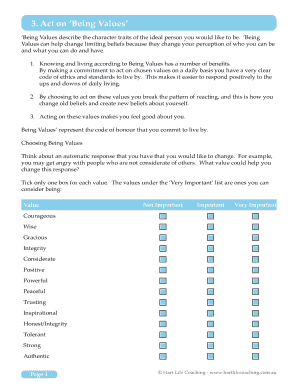 Being Values Self-Improvement Form