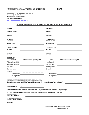 University of California Berkeley Shipping Form