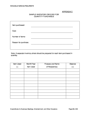 University of California Inventory Record Form