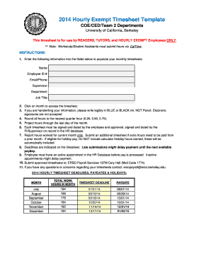 2014 Hourly Exempt Timesheet Template - ERSO - University of