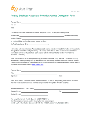 Availity Business Associate Provider Access Delegation Form