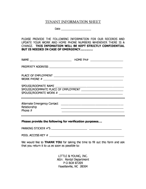 Tenant Information Sheet
