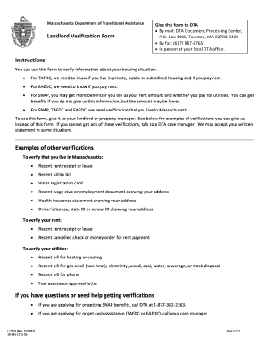 Massachusetts Landlord Verification Form