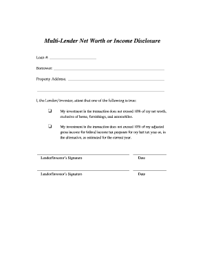 Multi-Lender Net Worth or Income Disclosure Form