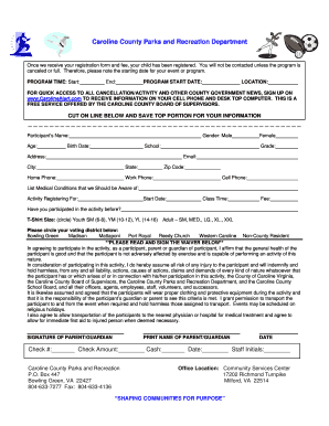 Caroline County Parks and Recreation Activity Registration Form