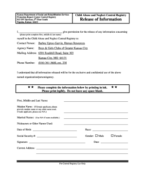 Kansas Child Abuse Release Form