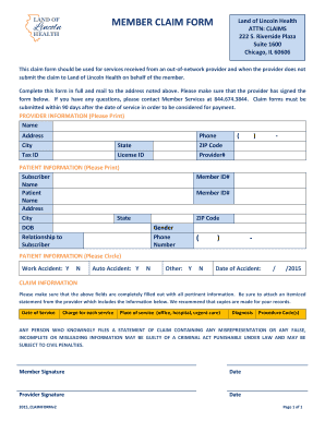 Member Claim Form for Out-of-Network Services