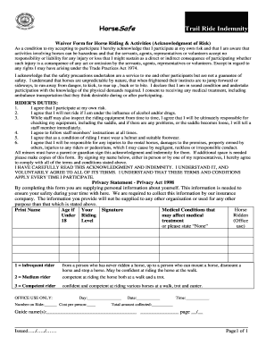 HorseSafe Trail Ride Indemnity Waiver