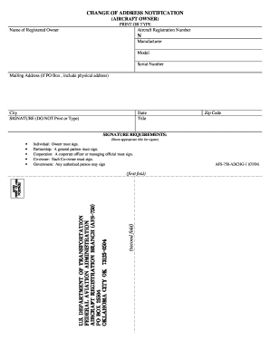 Change of Address Notification for Aircraft Owner