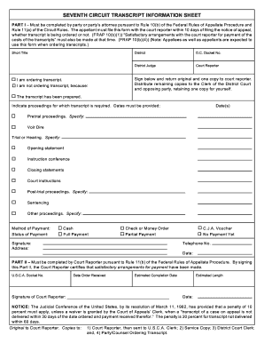 Seventh Circuit Transcript Information Sheet