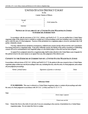 Consent to Magistrate Judge Jurisdiction