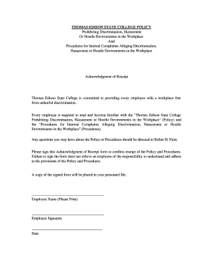 Thomas Edison State College Anti-Discrimination Policy Acknowledgment