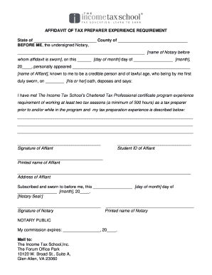 Affidavit of Tax Preparer Experience Requirement