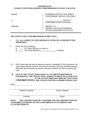 Consent to Enter Judgment for Possession