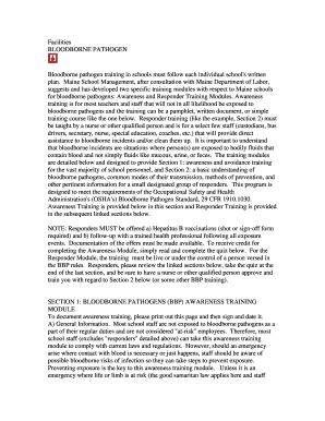 Bloodborne Pathogen Awareness Training Form
