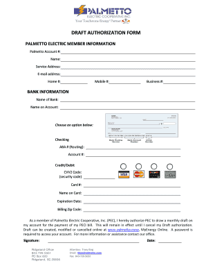 Palmetto Electric Draft Authorization Form