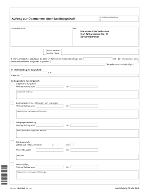 Auftrag zur Übernahme einer Bankbürgschaft