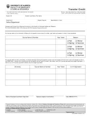 University of Alberta Transfer Credit Form