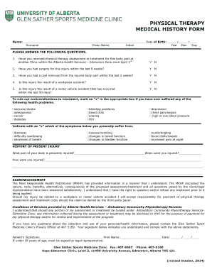 Physical Therapy Medical History Form