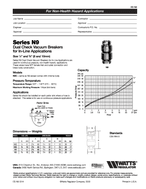 Series N9 Dual Check Vacuum Breakers Form